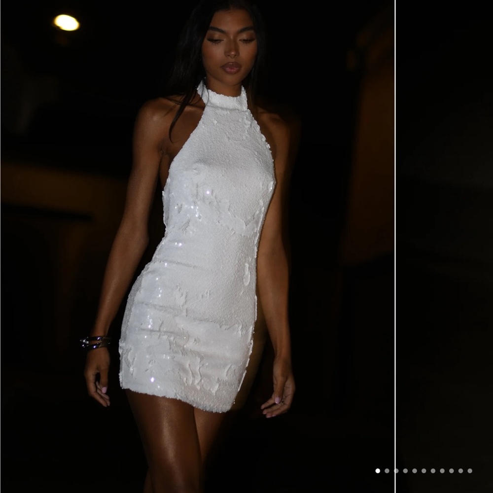 Meshki Sequin Halter Mini Dress - White